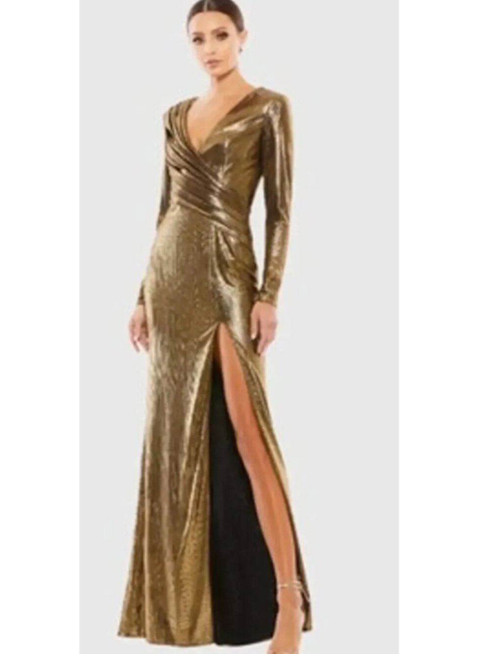 Ieena for Mac Duggal 26684Dress Metallic Gown Gold NWT 4